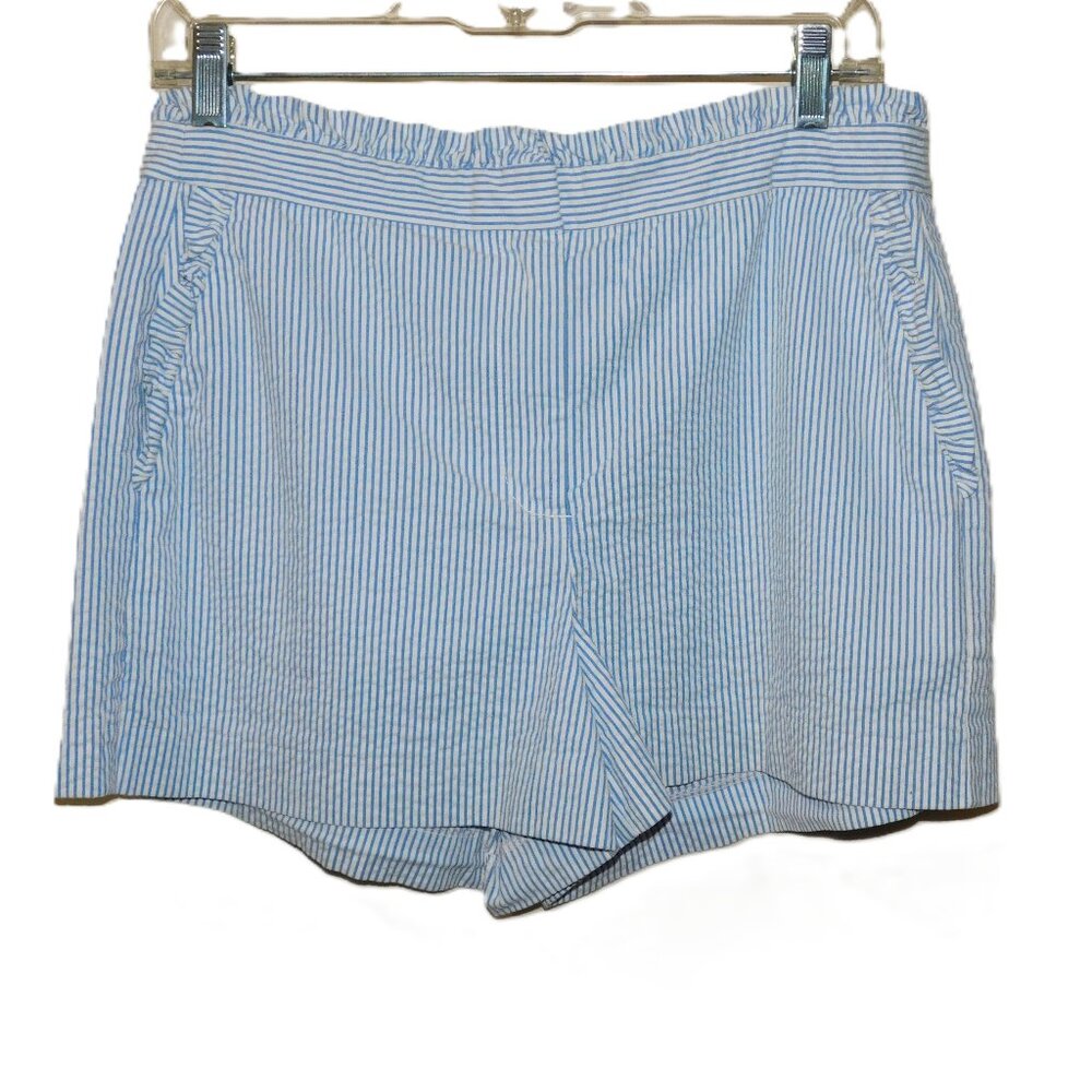 J. Crew Seersucker Shorts Size 8 Striped Ruffled High Waisted Pinstripe